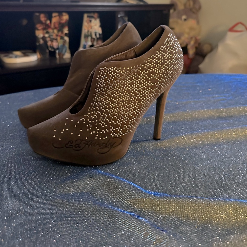 Ed Hardy boot style stilettos with bling